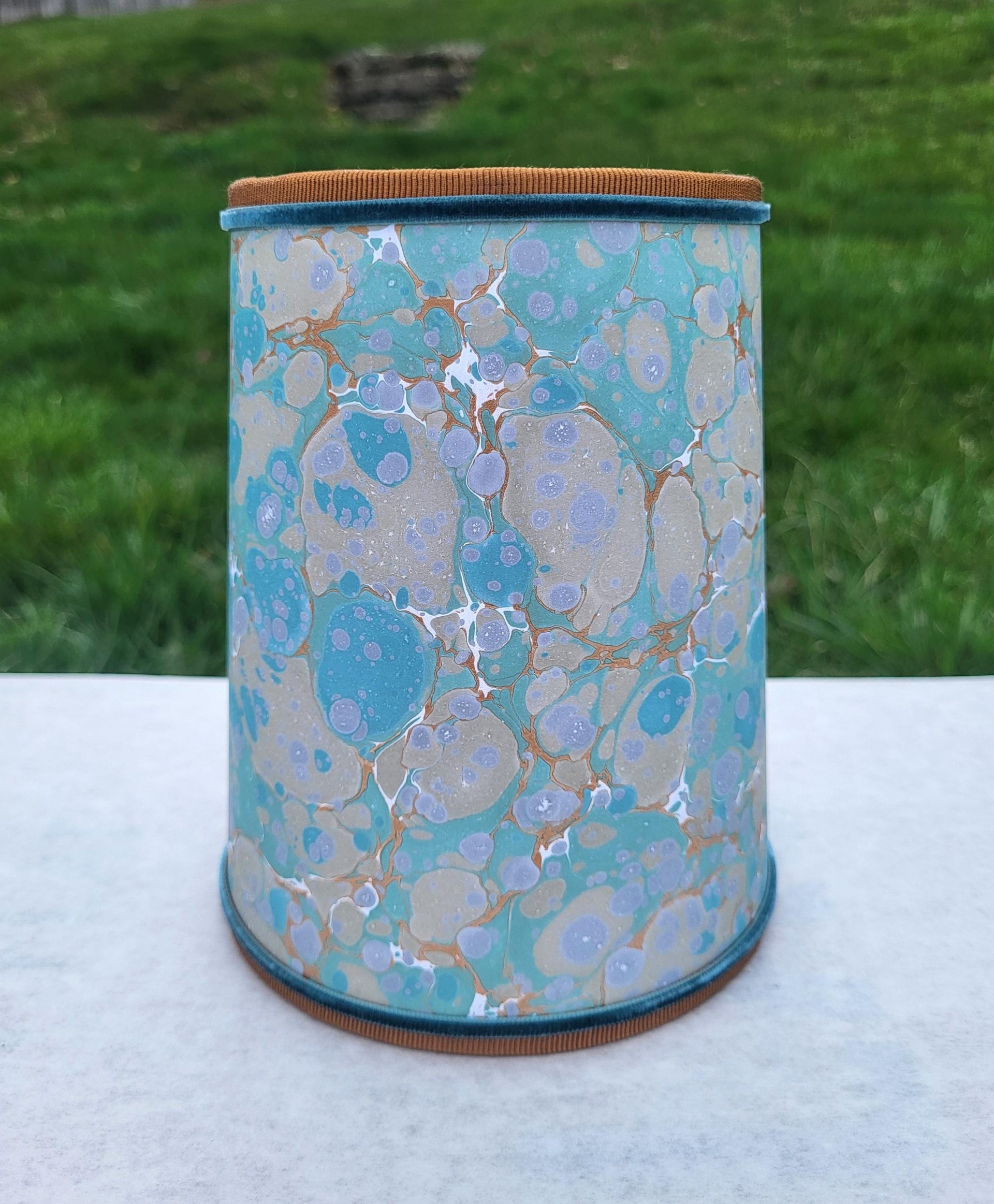 Pair Sea Foam Green Gold Marbled Paper Sconce Lampshades Candle Bulb
