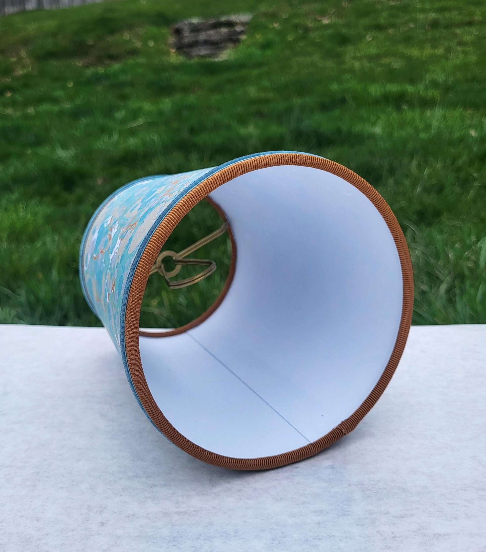 Pair Sea Foam Green Gold Marbled Paper Sconce Lampshades Candle Bulb