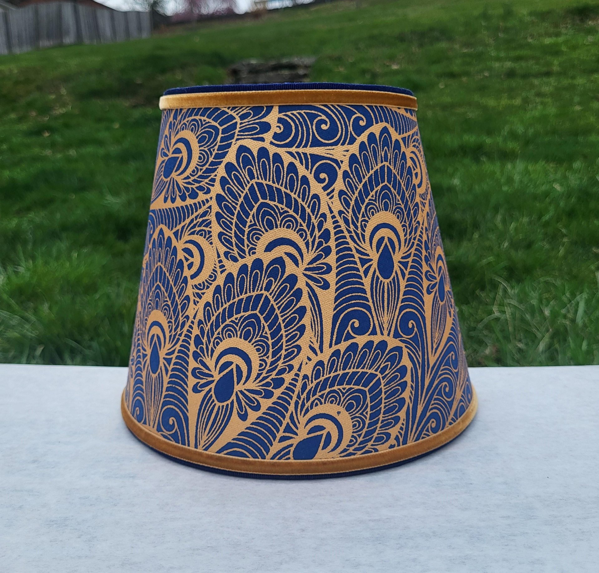 Blue Gold Paper Lampshade Clip On Table Lamp