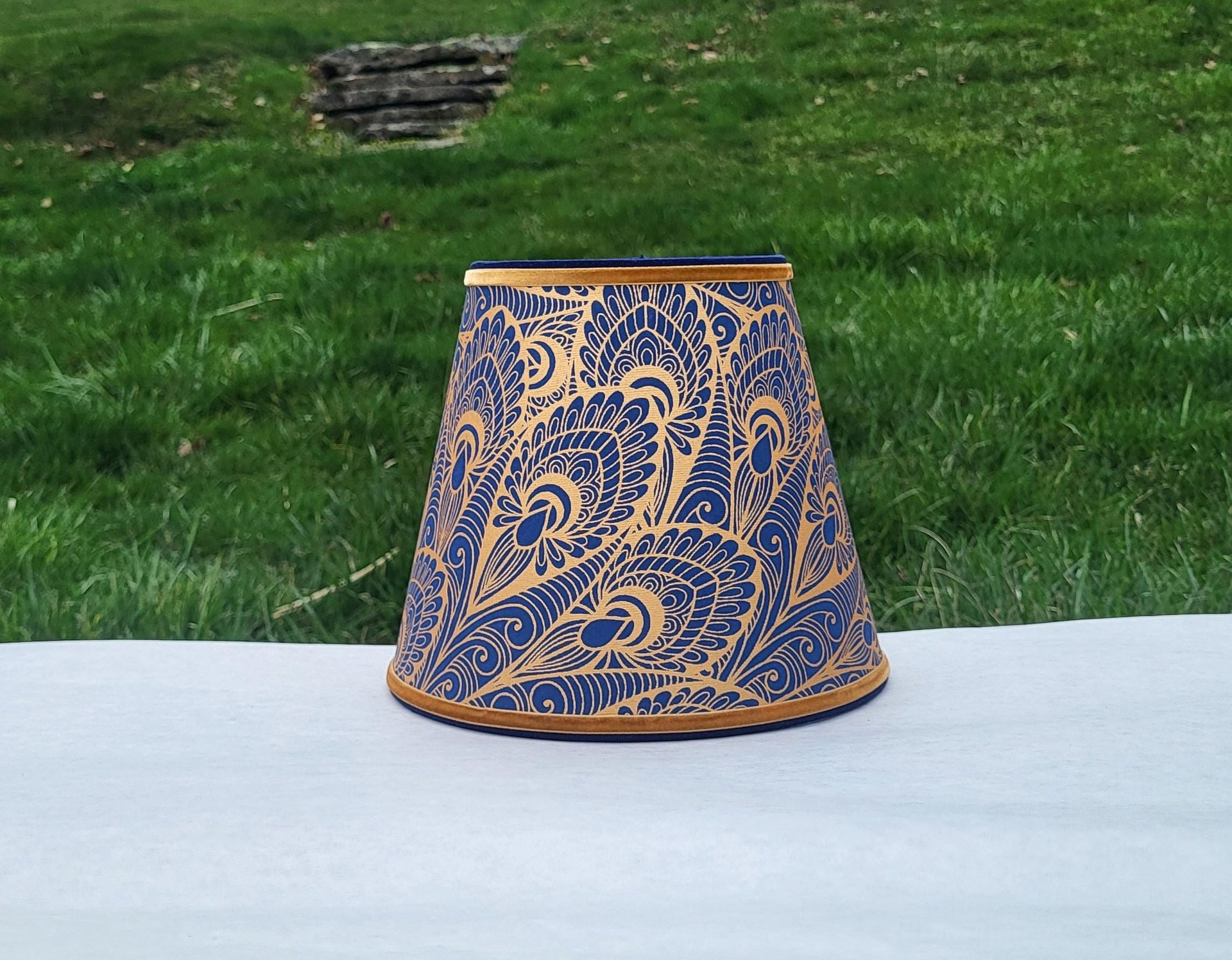 Blue Gold Paper Lampshade Clip On Table Lamp