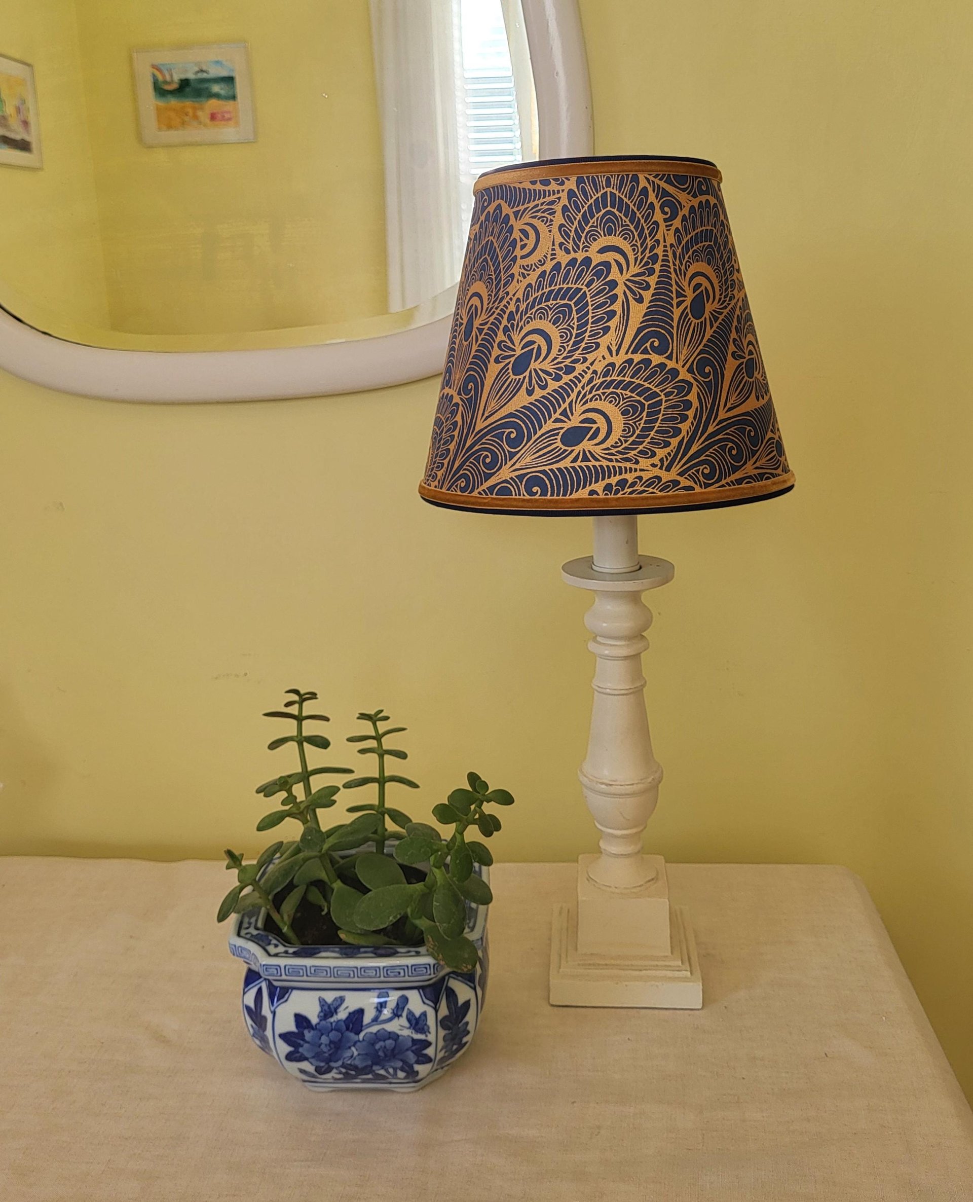 Blue Gold Paper Lampshade Clip On Table Lamp