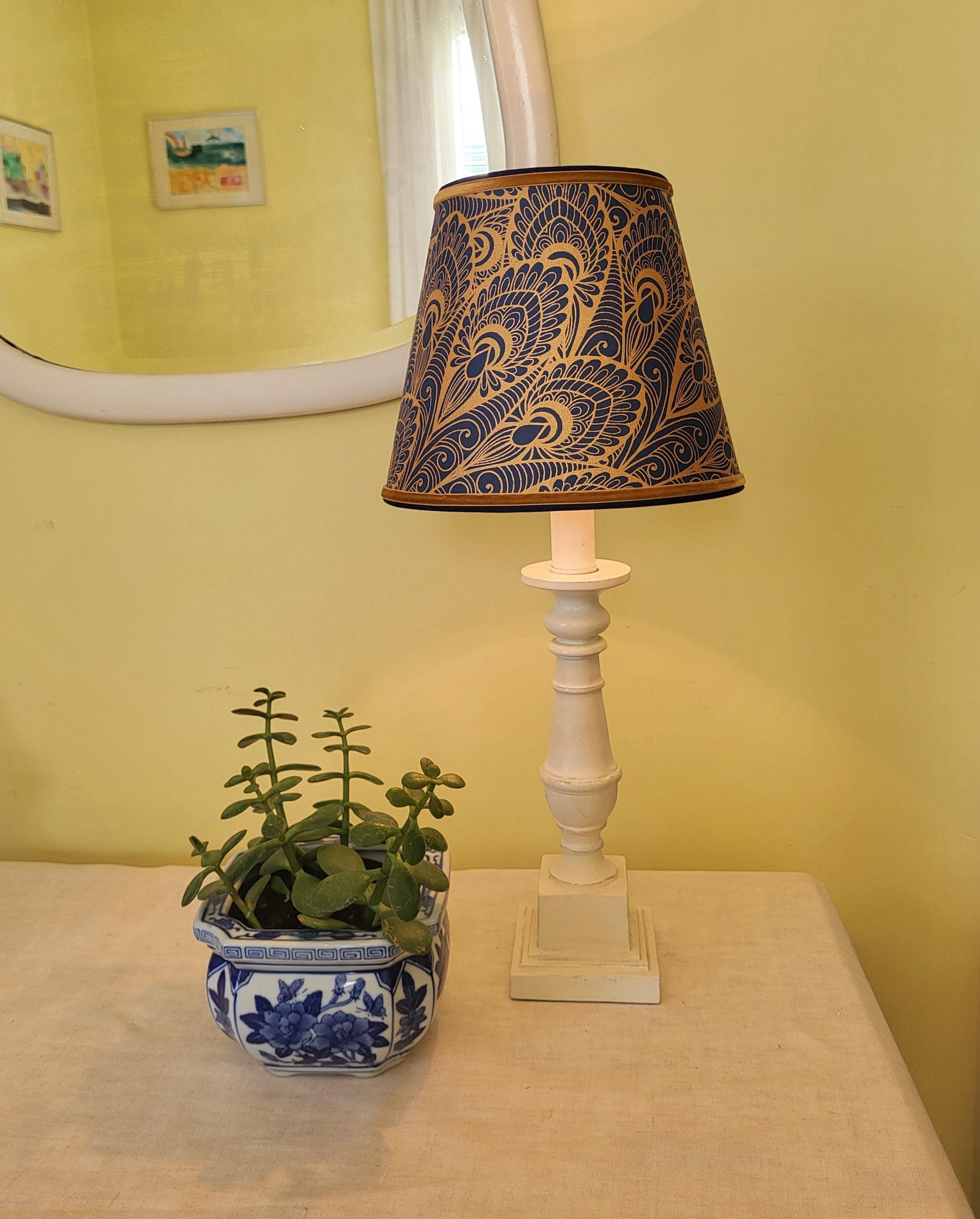 Blue Gold Paper Lampshade Clip On Table Lamp