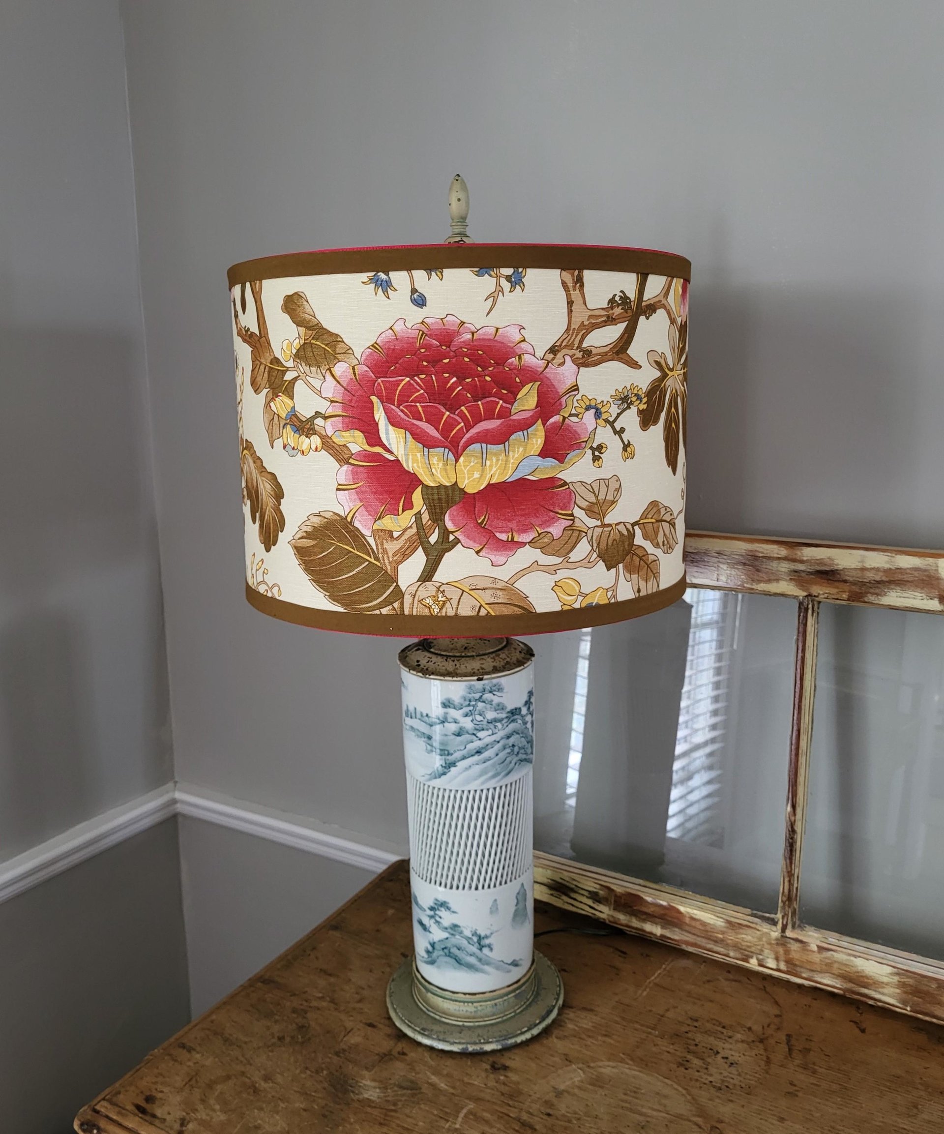 Floral Lampshade Linen Drum Lamp Shade