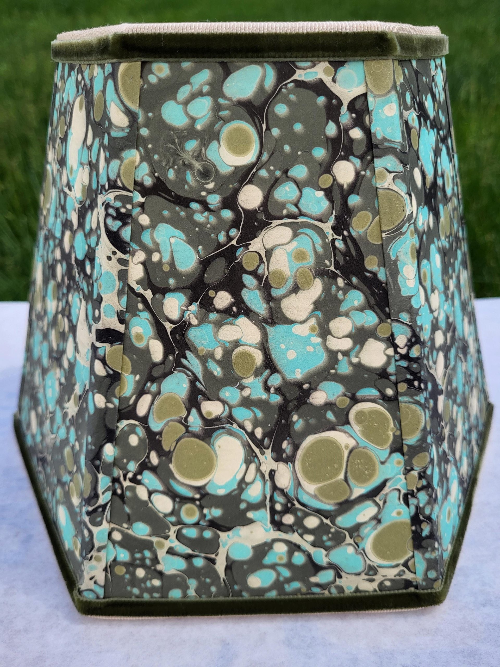 Marbled Paper Lampshade Greens, Aqua, Beige Hexagon