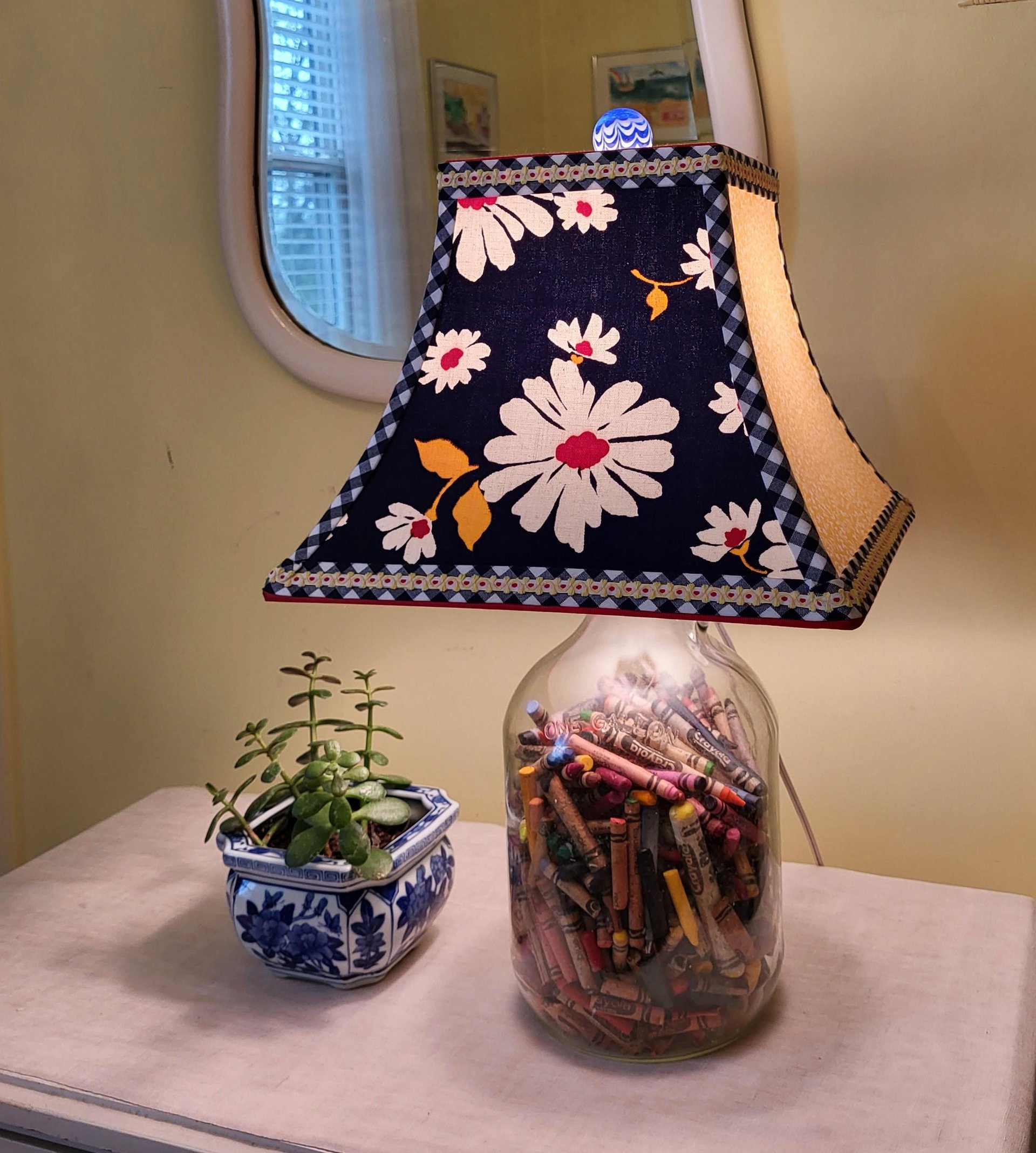 Navy Blue Yellow Red Floral Lamp Shade, Square Bell Lampshade