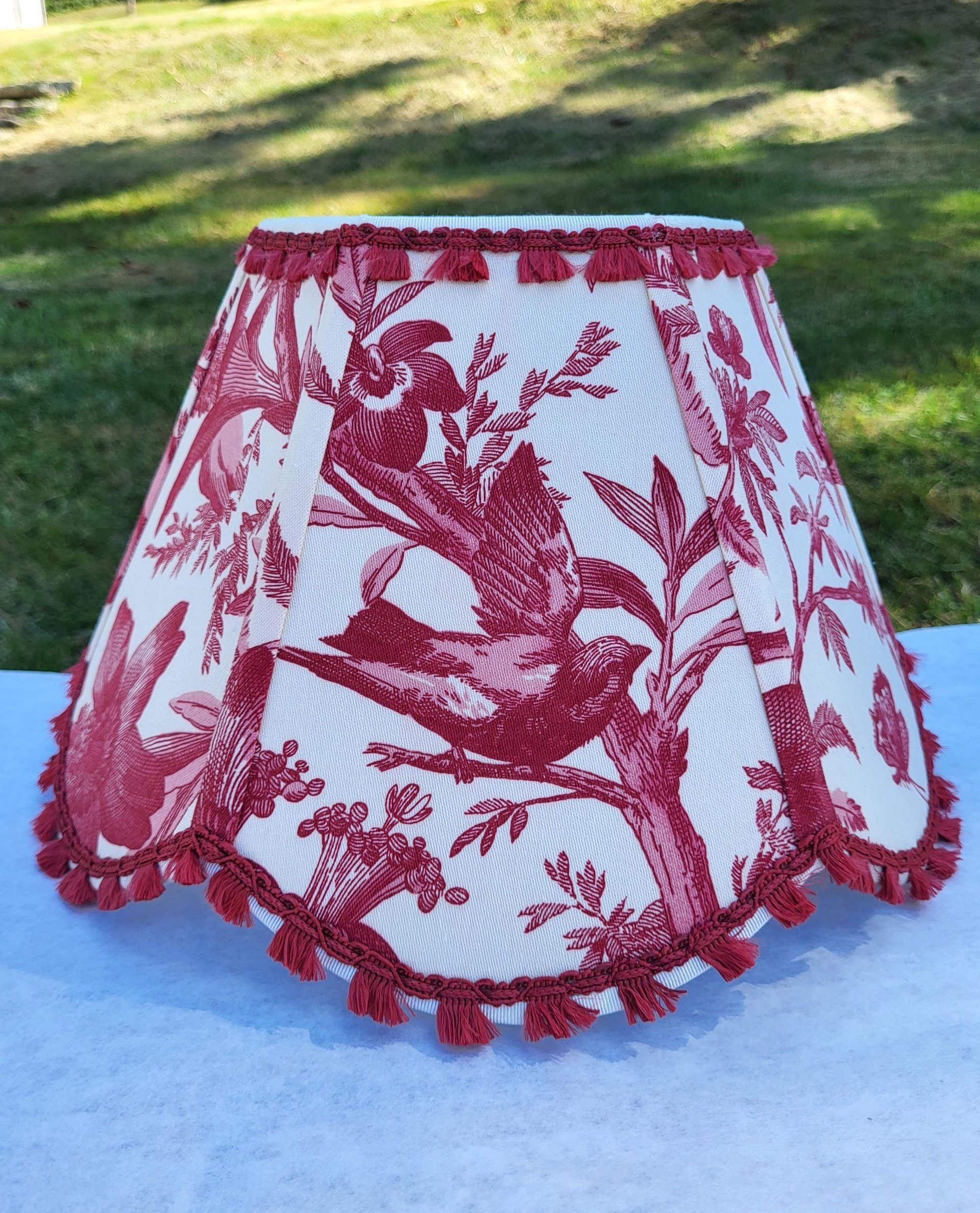 Bird Floral Red Cream Scallop Lampshade