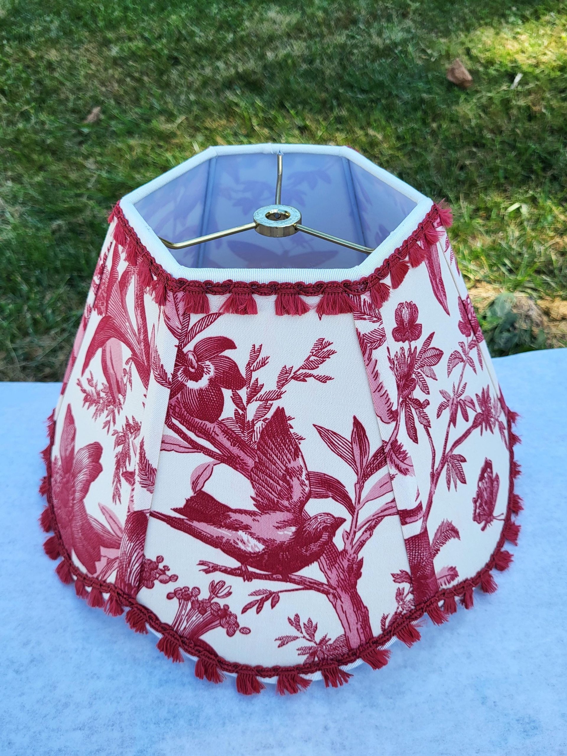 Bird Floral Red Cream Scallop Lampshade