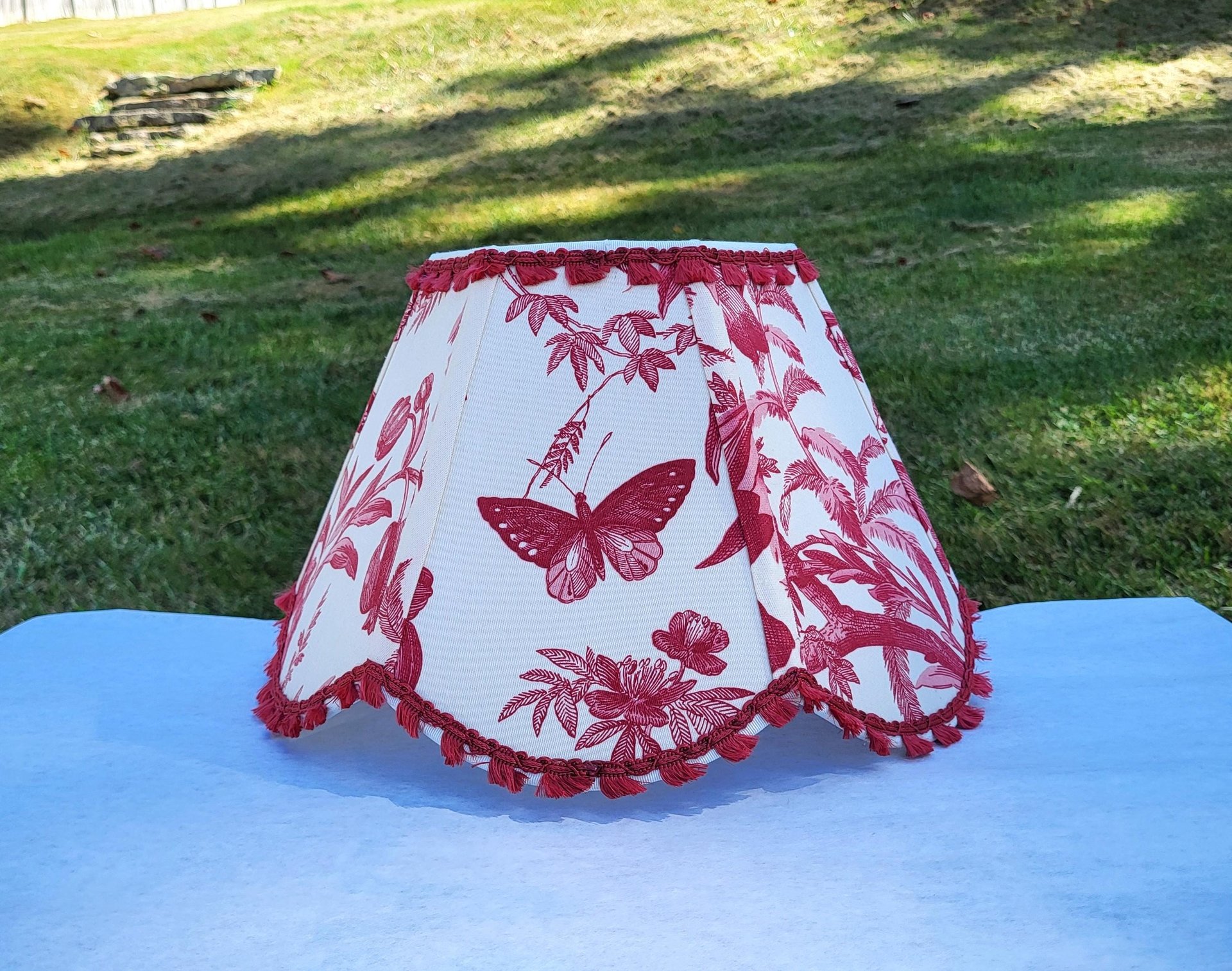 Bird Floral Red Cream Scallop Lampshade