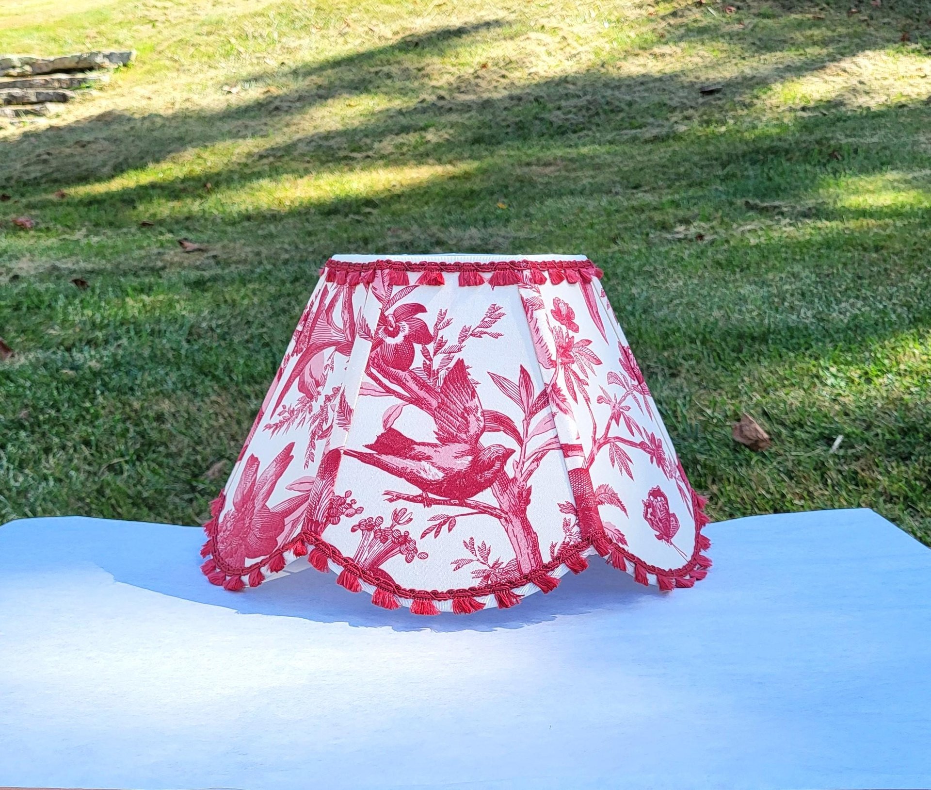 Bird Floral Red Cream Scallop Lampshade