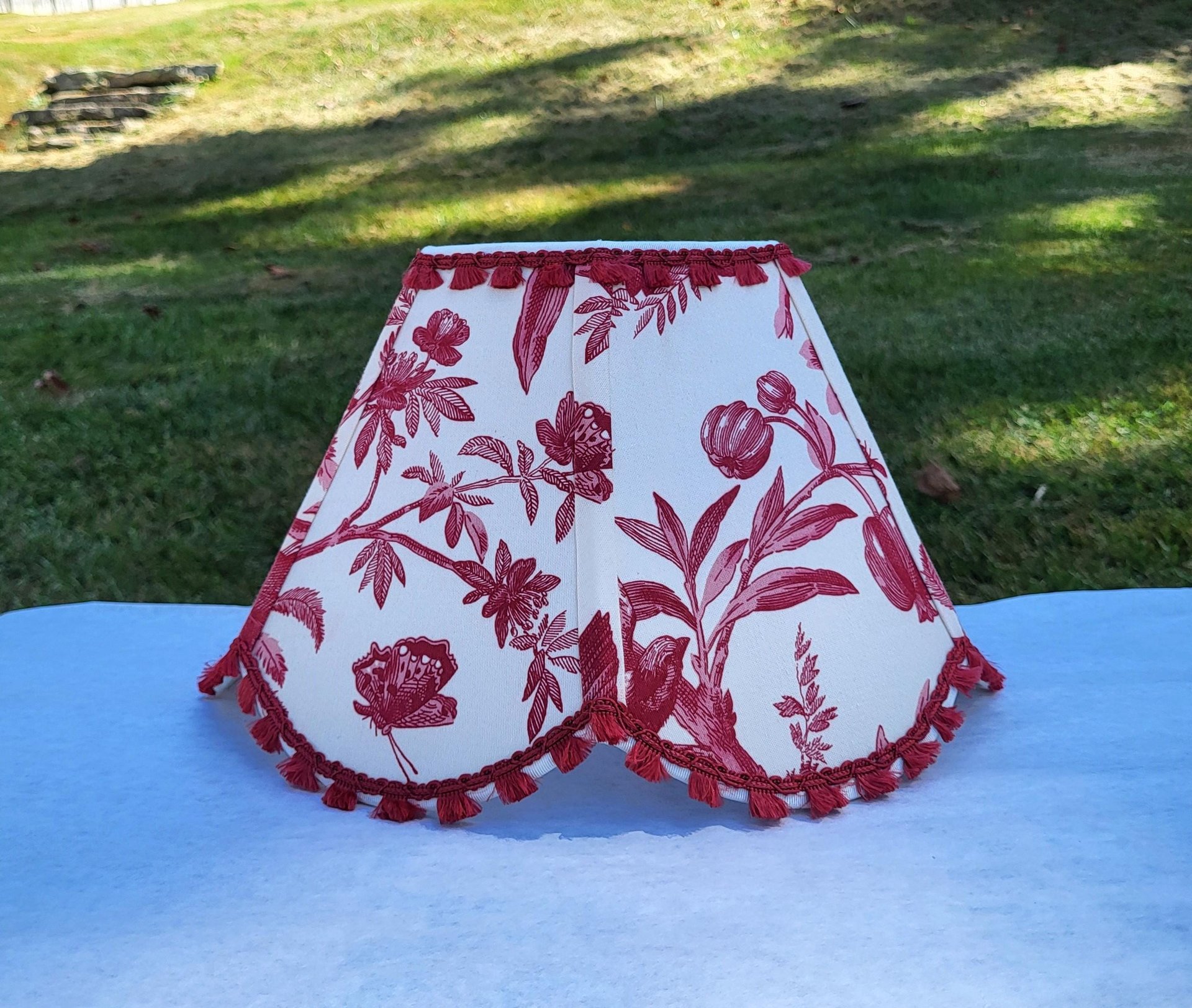 Bird Floral Red Cream Scallop Lampshade