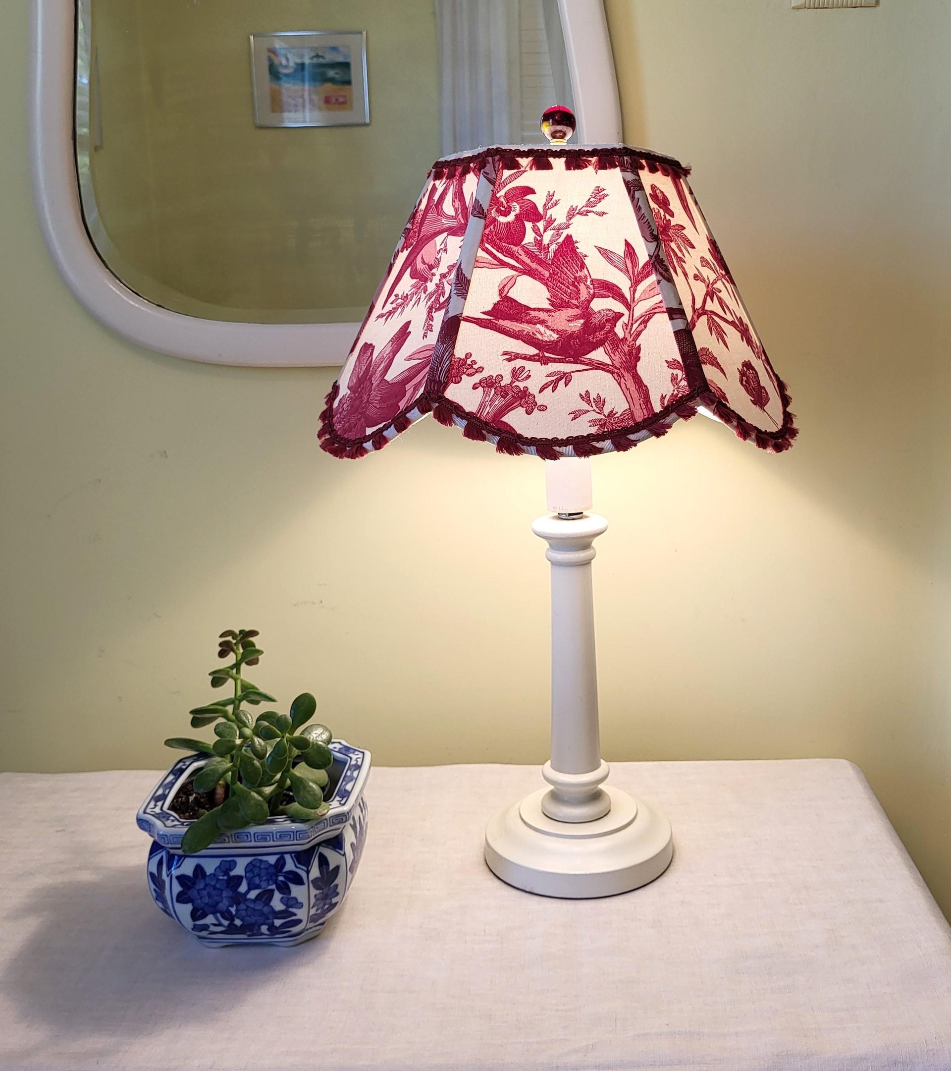 Bird Floral Red Cream Scallop Lampshade