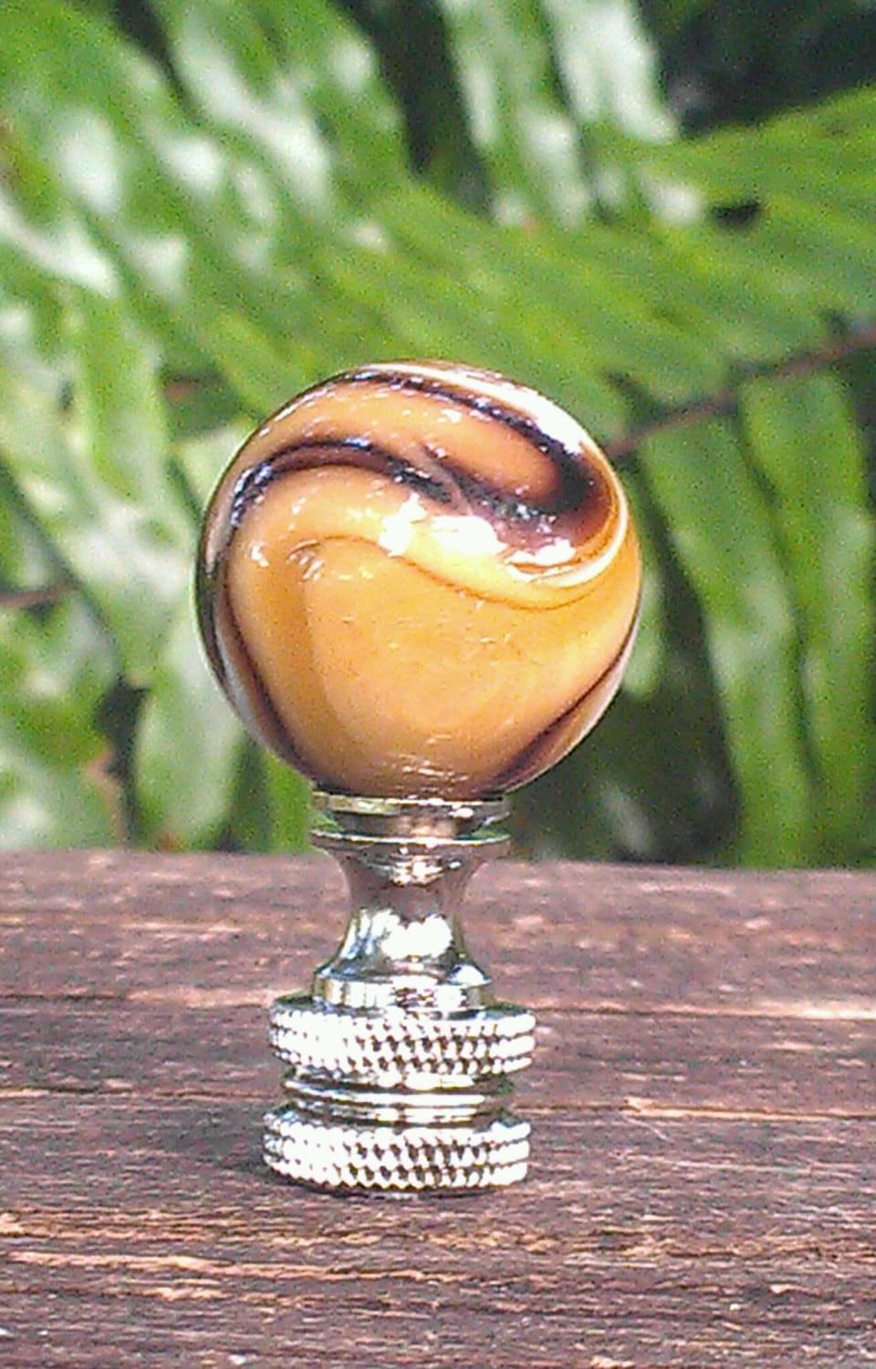 Tan Lamp Finial, Brown White Swirls