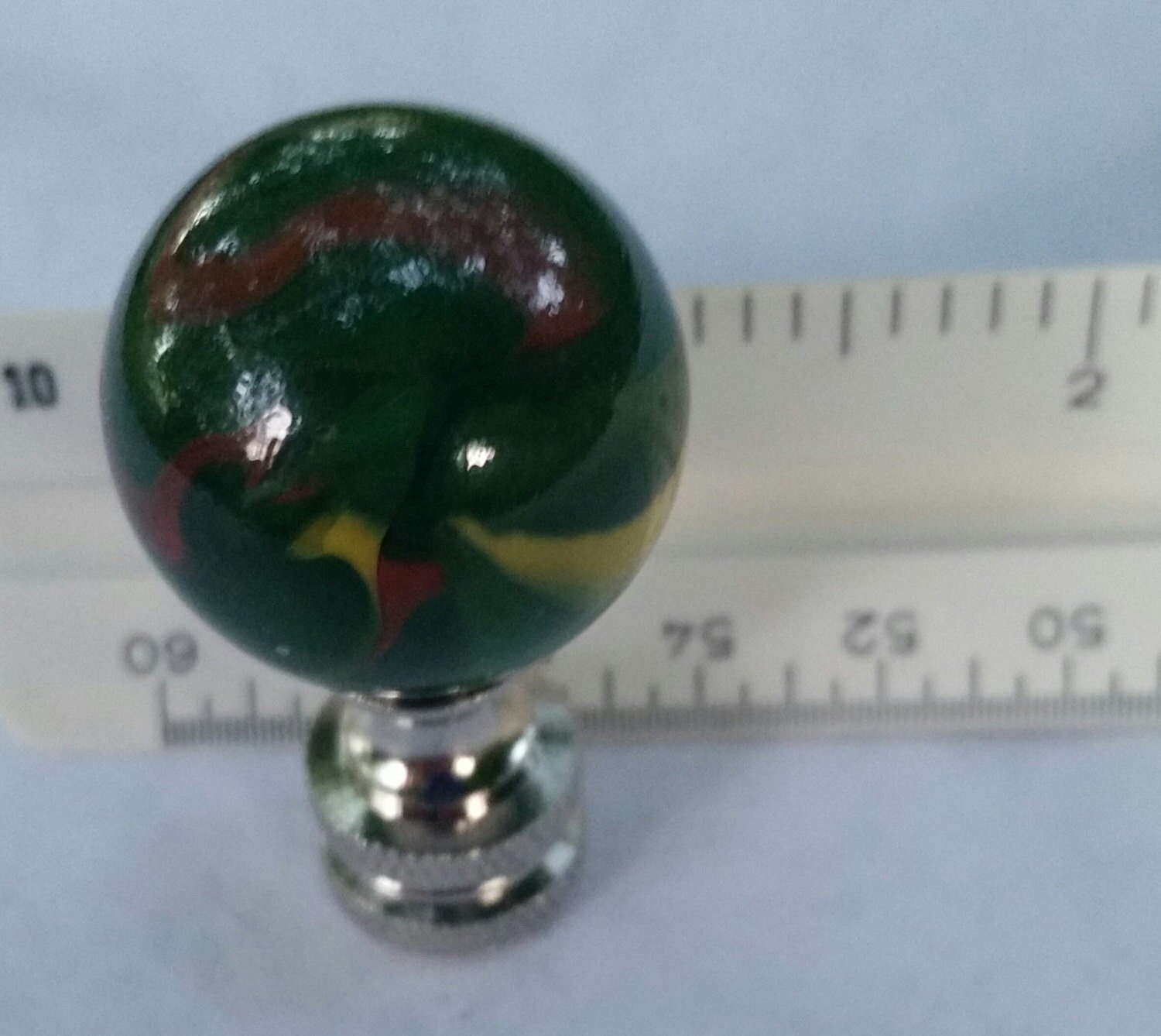 Green Lamp Finial, Red Yellow Swirls