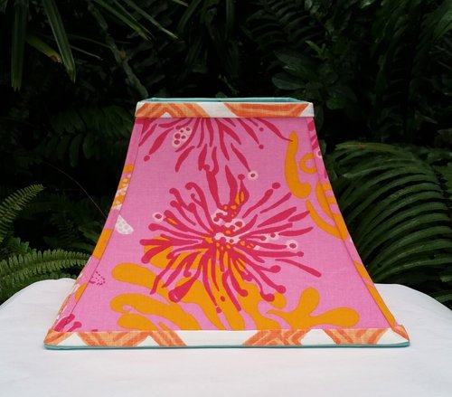 Hot Pink Lilly Pulitzer Fabric Lampshade, Square Bell Lamp Shade