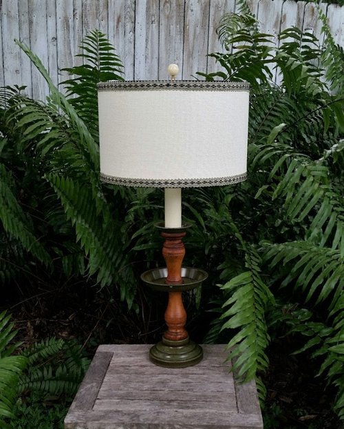 Vintage Spindle Lamp,  New Lampshade