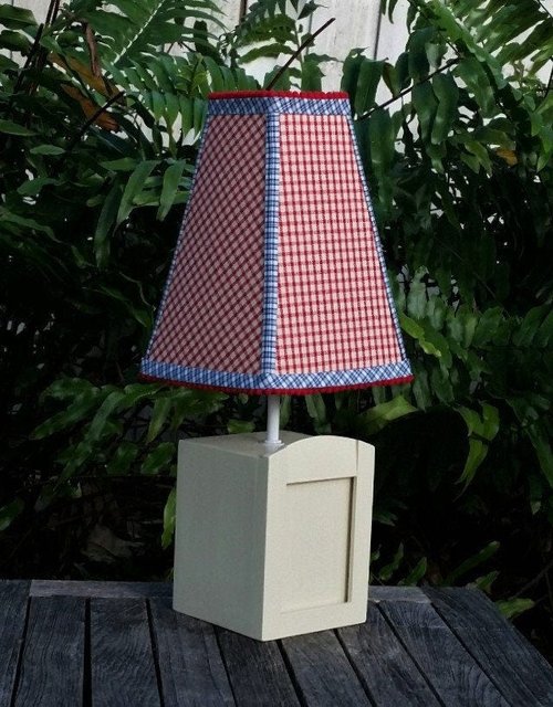 Small Kids Table Lamp, Custom Red Check Lamp Shade