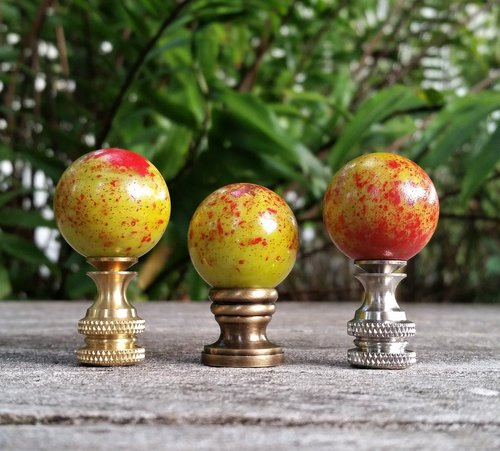 Yellow Lamp Finial, Green, Orange Specks