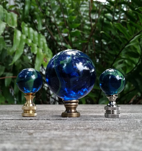 Blue Green Lamp Finial, Glass Marble