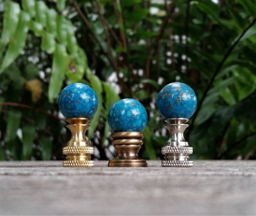 Small Turquoise Lamp Finial, Gold Accents