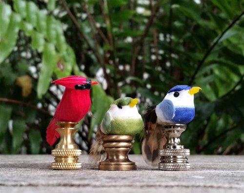 Small Bird Lamp Finial, Blue Green or Red