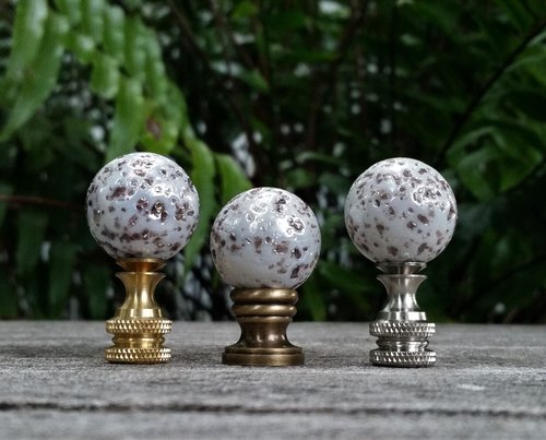 Lamp Finial, Pearl White, Brown, Glass