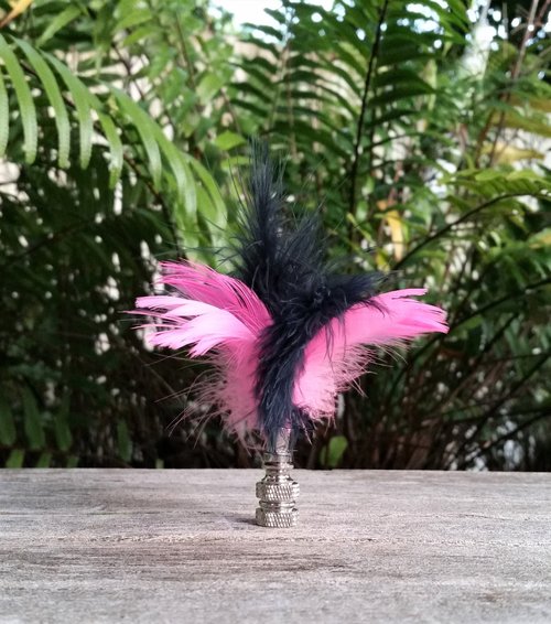 Feather Lamp Finial, Hot Pink and Indigo Blue