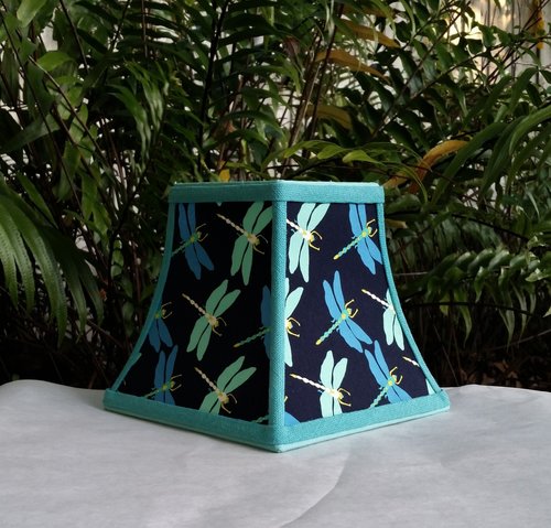 Blue Clip On Lampshade, Dragonfly Square Bell Lamp Shade