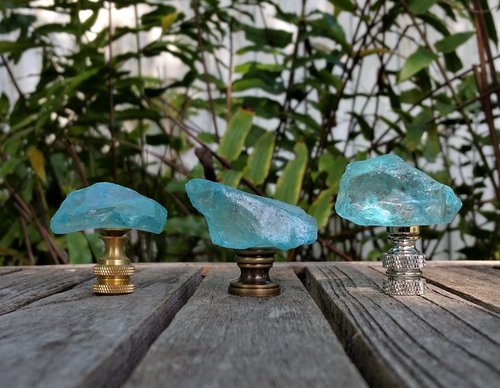 Light Aqua Lamp Finial, Clear Glass Rock