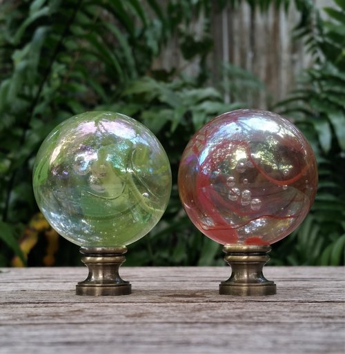 Large Iridescent Lamp Finial, Green or Red