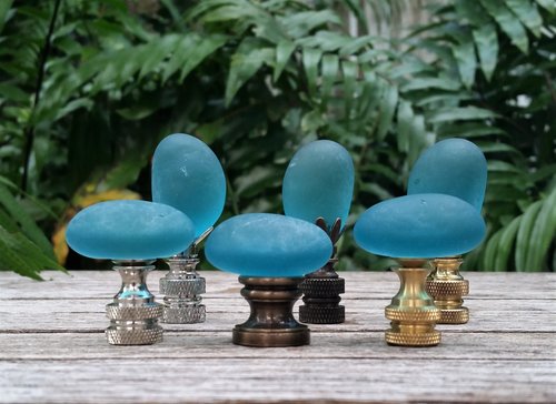 Teal Lamp Finial, Oval Glass Rock