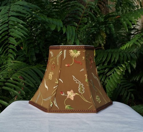 Floral Embroidered Lampshade, Brown Blue