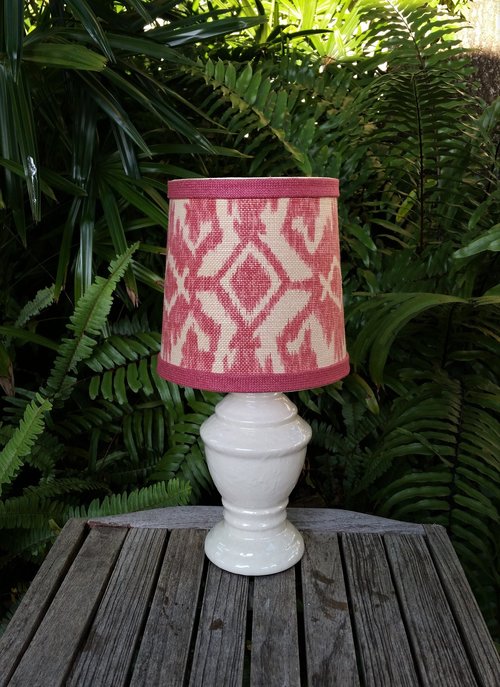 Table Lamp with Custom Shade, Thibaut Fabric, Red Off White