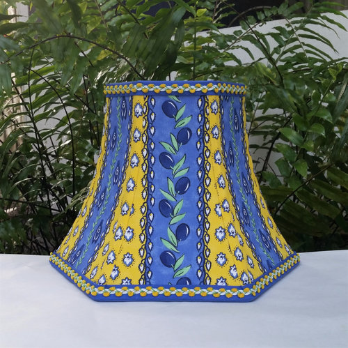 French Country Lamp Shade, Blue, Lemon Yellow Bell Lampshade