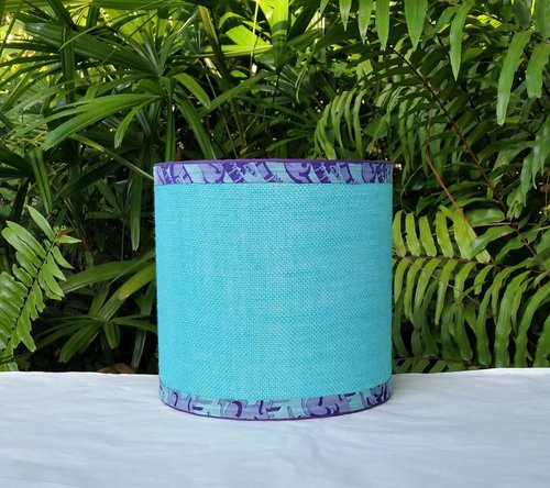 Turquoise Burlap Lampshade, Purple Trim Lamp Shade
