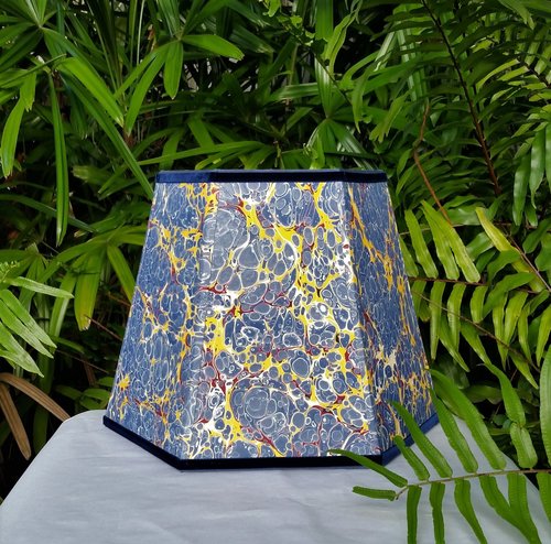 Large Marbled Paper Lampshade Blue Yellow Red Hexagon