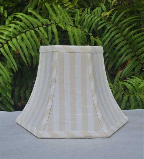 Beige White Stripe Linen Swing Arm Lampshade, Hexagon Bell Lamp Shade