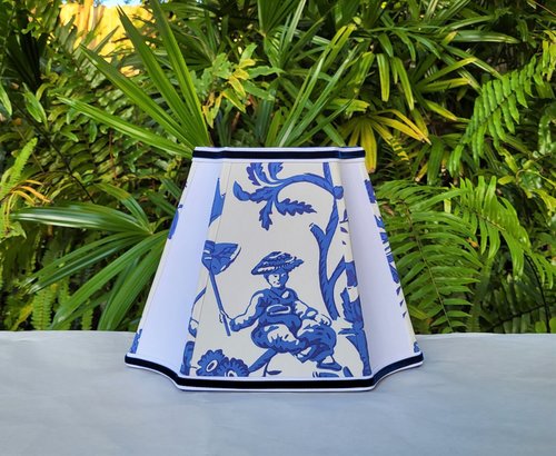 Rectangle Table Lampshade, Asian, Cobalt Blue White Lamp Shade