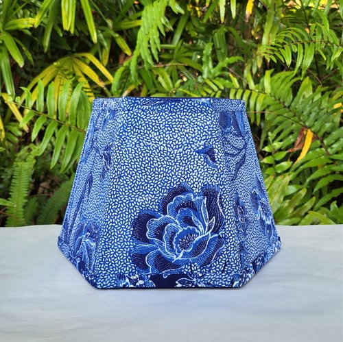 Indonesian Fabric Lampshade Blue Hexagon Clip On