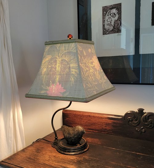 Raffia Cloth with Tropical Lining Lampshade Square Bell Frame