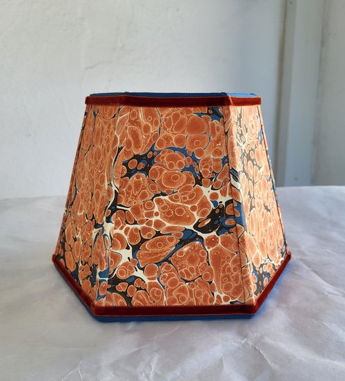 Small Marbled Paper Lampshade Clip On Orange Blue Hexagon Frame
