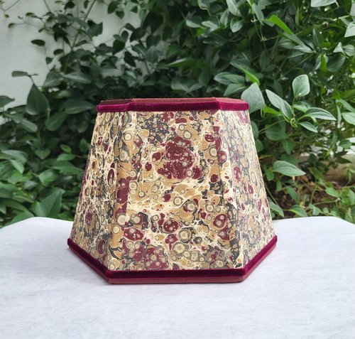 Small Marbled Paper Lampshade Hexagon Burgundy