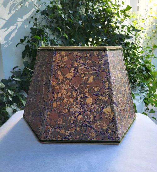Large Marbled Paper Lampshade Army Greens,  Blue Gold Hexagon