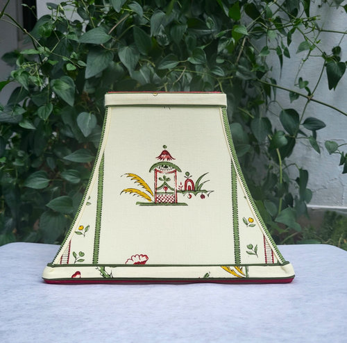 Square Bell Floral Lampshade, Pale Yellow, Green, Red Lamp Shade