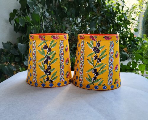 Pair of Small French Country Lamp Shades, Sconce or Chandelier, Bright Yellow Lampshade