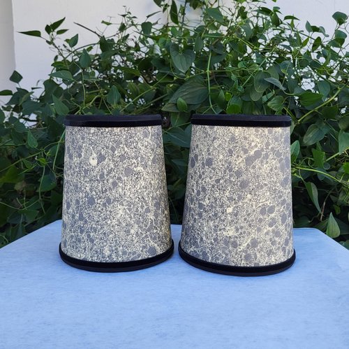 Pair Black Gray Cream Marbled Paper Lampshades