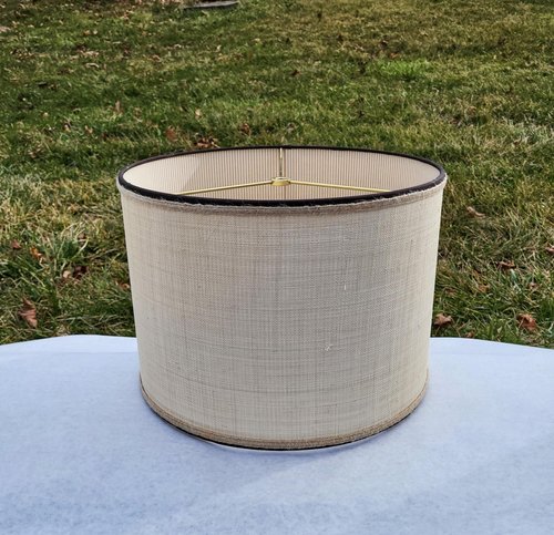Raffia Cloth Lampshade Lined with Ticking Fabric
