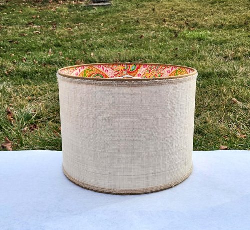 Raffia Cloth Lampshade, Paisley Fabric Lined