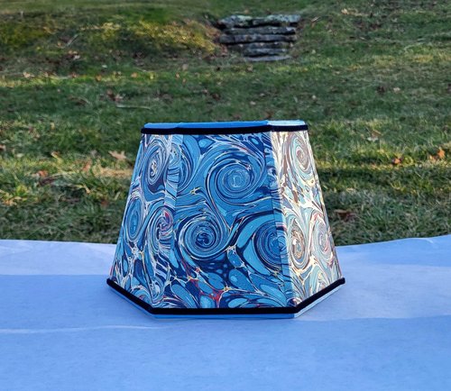 Marbled Paper Lampshade Blue