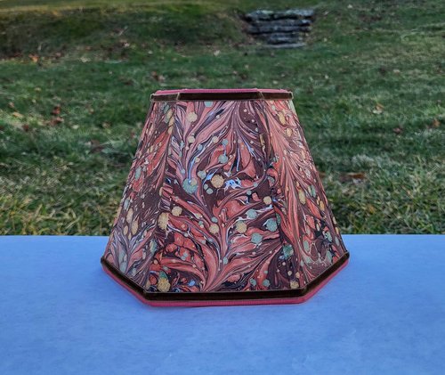Small Marbled Paper Lampshade Hexagon Brown Rust