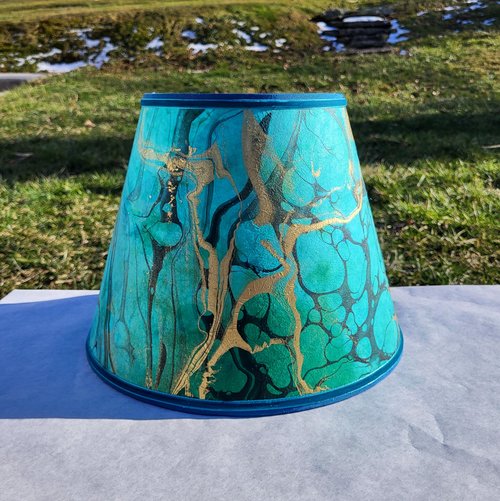 Marbled Paper Lampshade Turquoise Green Gold Black